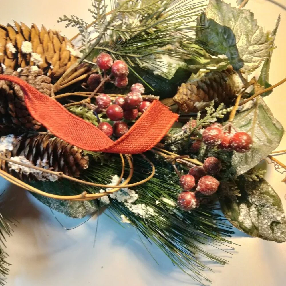 Holiday Pinecone Berry Swag Garland Red Ribbon Bow Handcrafted
